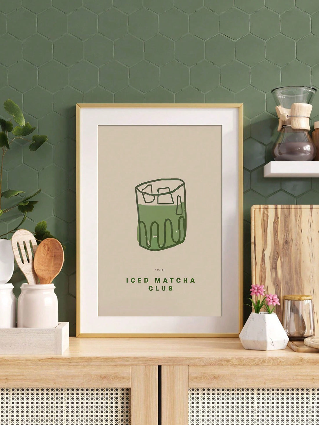 Elevate your kitchen ambiance with this Cute Matcha Latte Art Print, designed for minimalist aesthetics. Featuring delicate, detailed artwork that captures the serene beauty of a matcha latte, this print adds a subtle yet sophisticated touch to your wall decor. Perfect for creating a calming, stylish environment, it complements modern kitchens with its clean lines and soothing green tones. Crafted to inspire tranquility and appreciation for simple pleasures, this art piece is an expert choice for enhancing 
