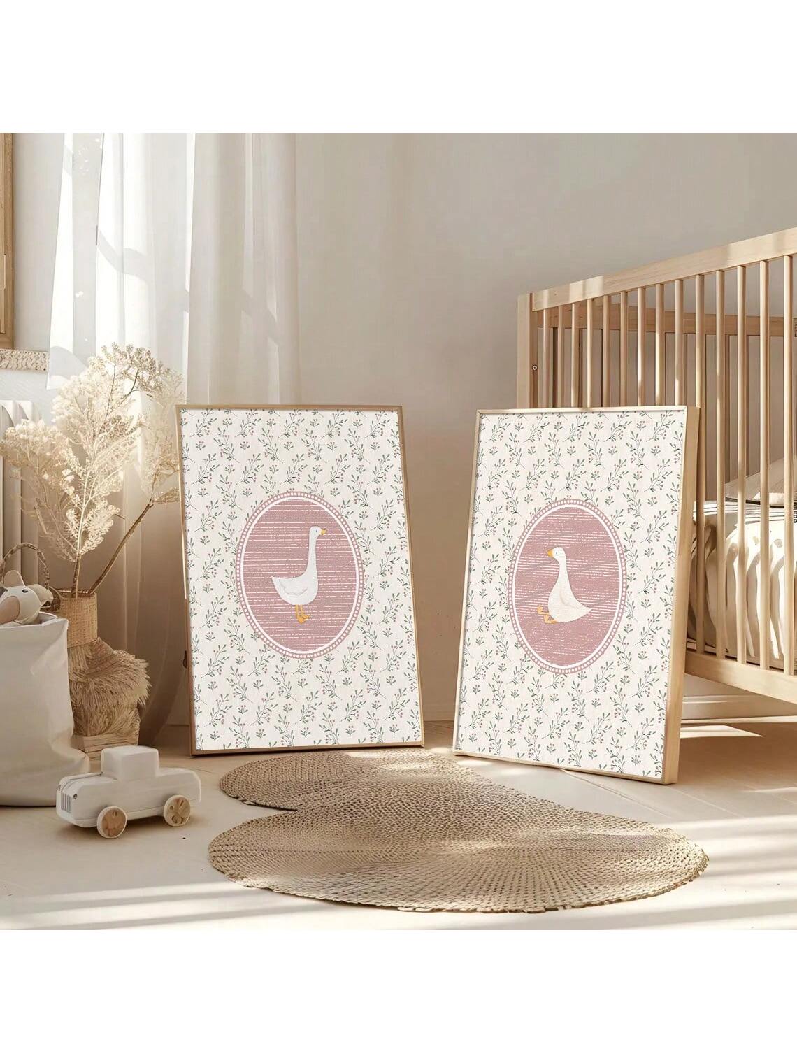Elevate your child's space with our Cute Pink Silly Goose Canvas Poster Set. These unframed minimalist art pieces feature charming goose designs in soft pink hues that complement any kids' room or playroom décor. The clean, contemporary aesthetic provides visual interest while maintaining a sophisticated look that grows with your child. Expertly printed on quality canvas, these posters offer a simple yet impactful way to personalize your little one's environment.