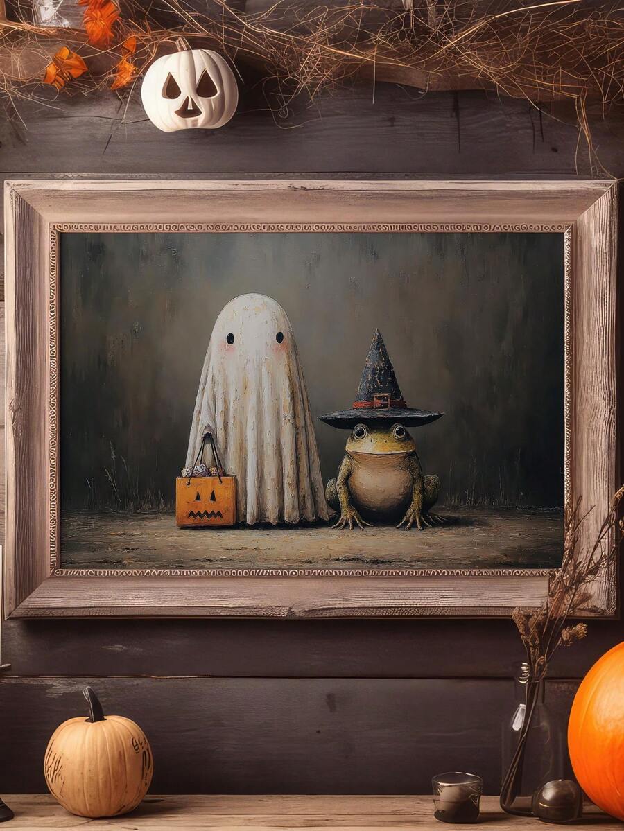 Ghost print with frog witch and candy pumpkin bag