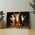 Add a playful and charming touch to your living space with this Dancing Cats Canvas Wall Art. Featuring vibrant orange and black cats in whimsical poses, this print brings humor and warmth to any room. Perfect for living rooms, sofa backdrops, or bedside decoration, it enhances your home decor with a unique and lively character. Crafted on high-quality canvas, it offers durability and vivid color retention for lasting enjoyment.