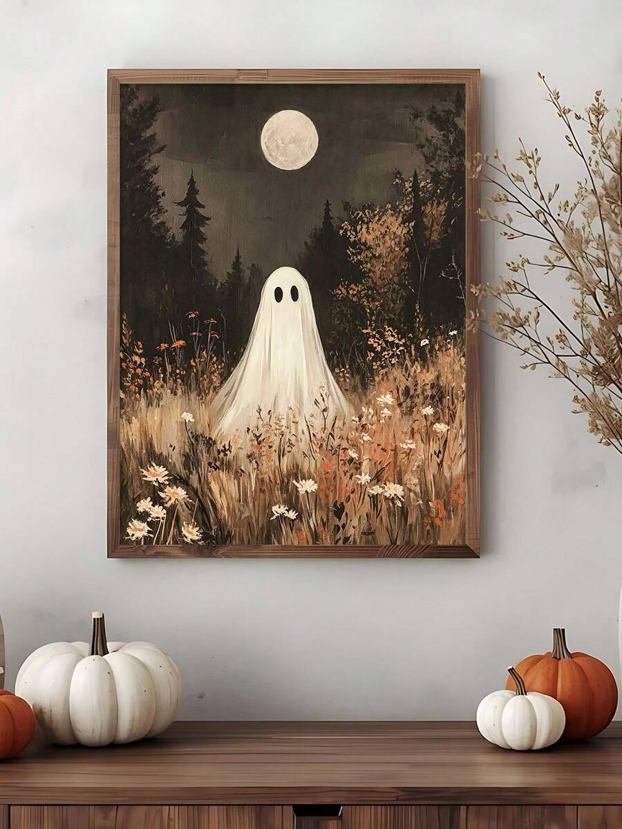 Dark academia ghost in magical forest gothic canvas poster