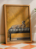 Dark Academia Vintage Leopard on Striped Bench Canvas Poster