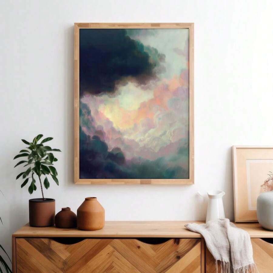 Dark academia nature still life canvas poster with sky and clouds