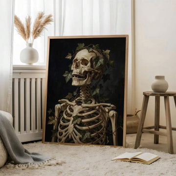 Dark academia vintage skull and ivy oil painting canvas poster