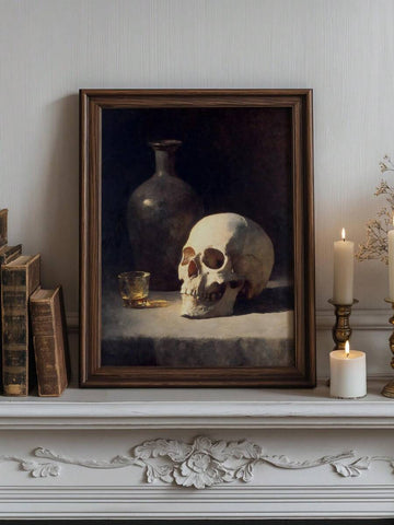 Gothic skull whiskey bottle vanitas canvas poster