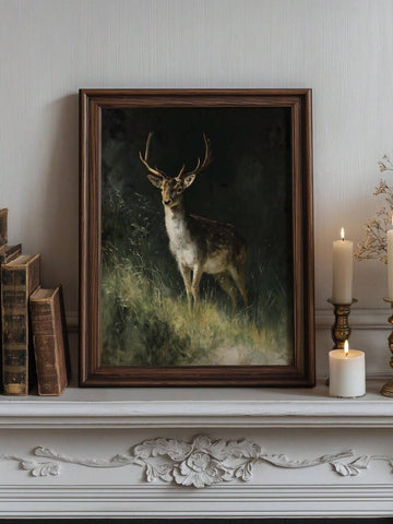 Dark forest stag vintage oil painting canvas poster