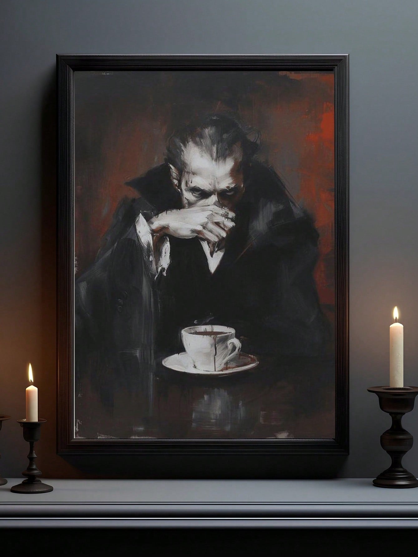 Elevate your Halloween décor with this Dark Fantasy Gothic Vampire Canvas Wall Art. Crafted to capture the eerie allure of gothic vampire lore, it adds a sophisticated yet haunting atmosphere to any room or party setting. The high-quality canvas ensures vivid detail and durability, making it an ideal centerpiece for seasonal celebrations or year-round gothic style enthusiasts. Perfect for creating a dramatic ambiance that impresses guests and enhances your home’s unique character.