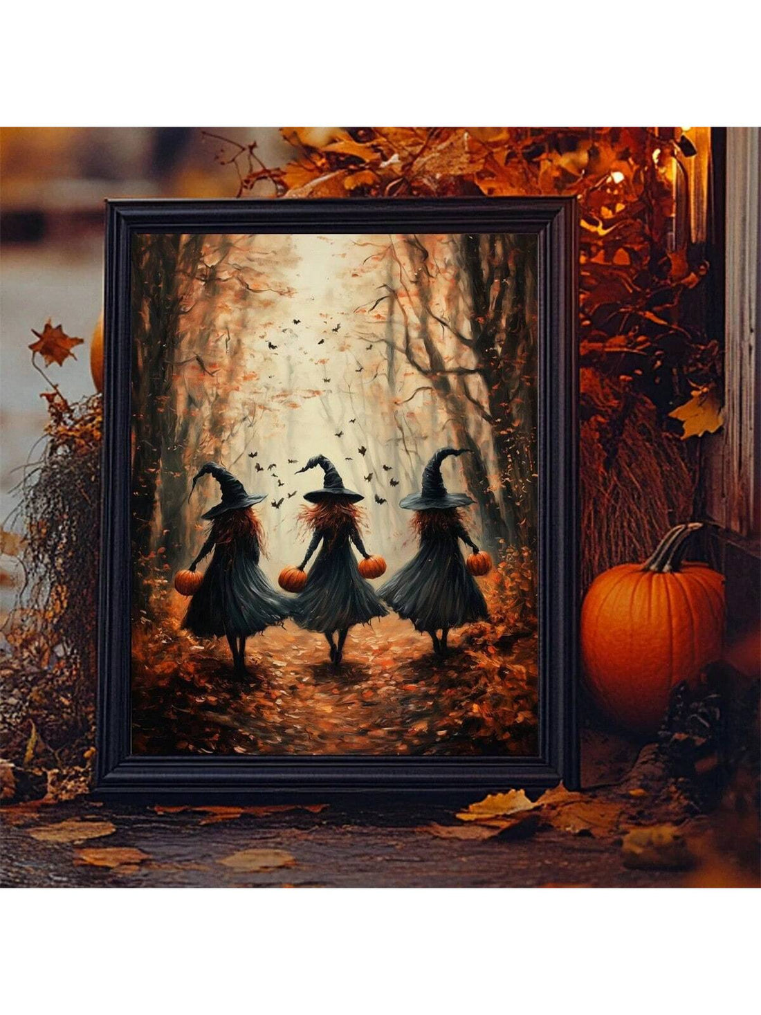 Dark Gothic Fall Witch Canvas Art Print for Spooky Halloween Home Decor