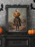 Dark Gothic Jack O Lantern Pumpkin Head Girl Canvas poster with dramatic Halloween fantasy style. Perfect for gothic, witchcore, autumn, and spooky decor.