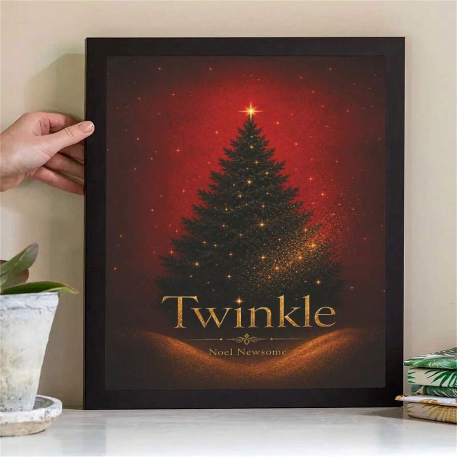 Deep Red Vintage Christmas Tree Glitter Decorative Canvas Poster