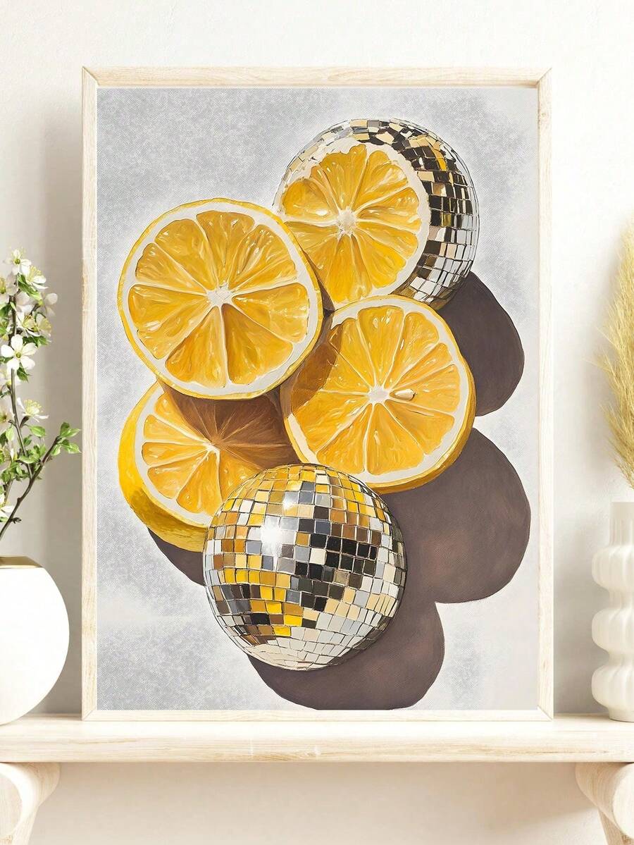 Disco Lemon Canvas Wall Art Maximalist Fruit Poster Kitchen Decor