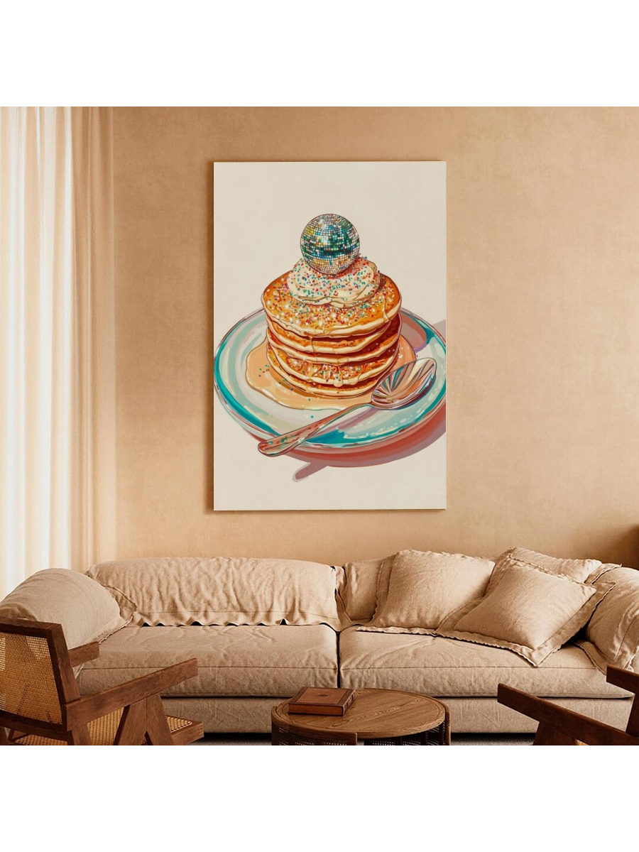 Infuse your space with fun and vibrancy with our Disco Pancakes Framed Canvas Art. This trendy and unique piece of wall decor features an eye-catching image of disco-inspired pancakes, adding a playful touch to any room. Elevate your space and make a statement with this one-of-a-kind artwork.