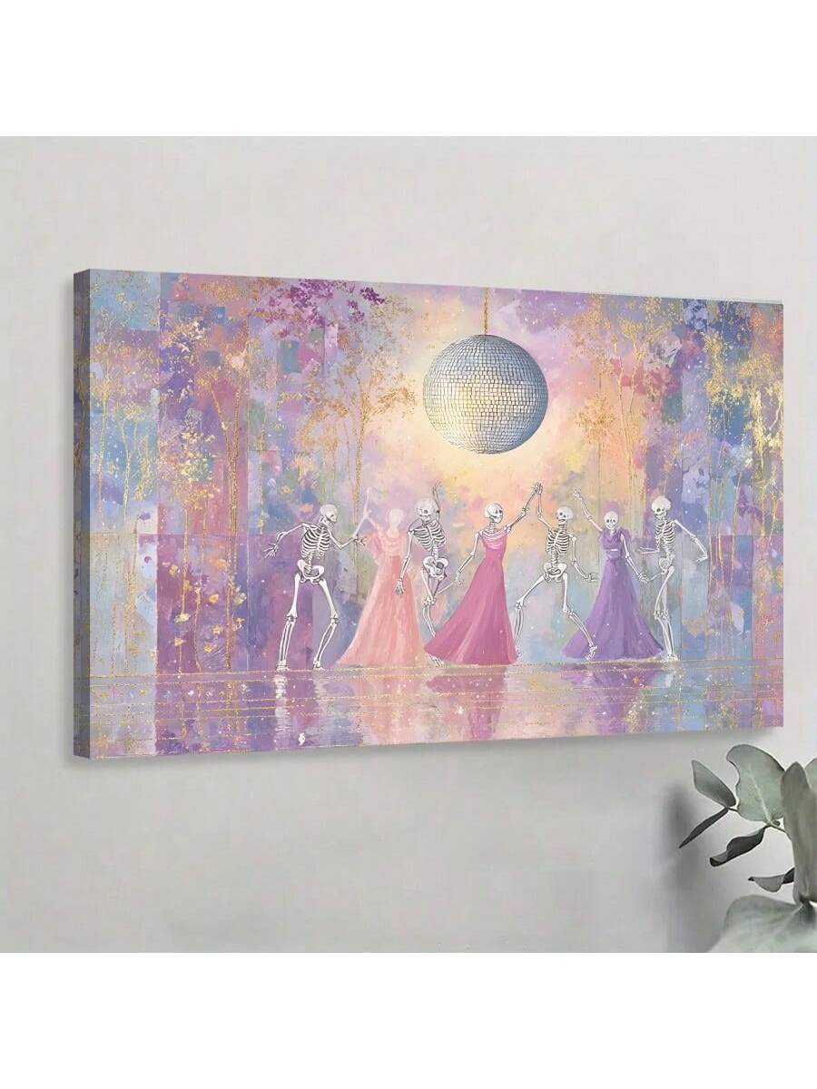 Elevate your Halloween ambiance with this Disco Skeleton Ball Canvas Print, expertly crafted for standout wall decor. Featuring a vibrant, framed skeleton design illuminated by disco lights, it blends spooky charm with a modern, chic aesthetic. Perfect for adding a unique, festive touch to any room, this canvas print offers both durability and style, making it an ideal choice for sophisticated holiday decoration.