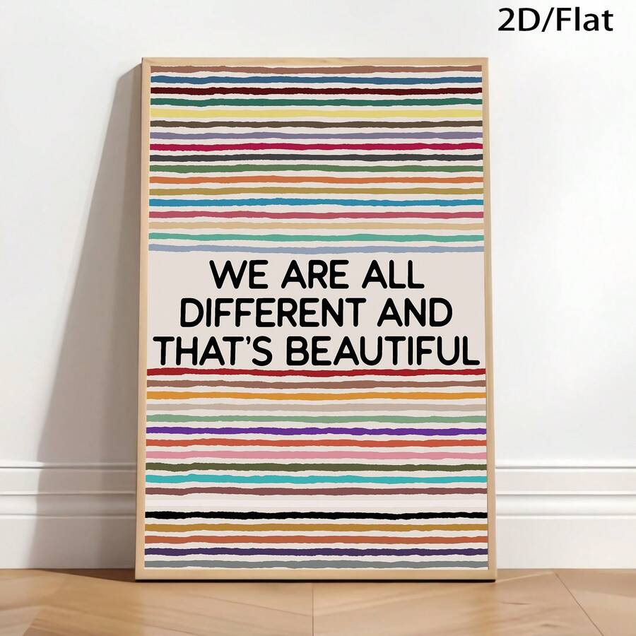 Inspirational equality poster with colorful horizontal stripes and quote