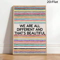 Inspirational equality poster with colorful horizontal stripes and quote