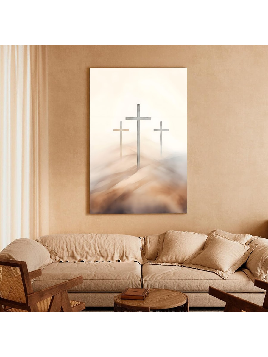 Add a touch of spiritual elegance to your home with Divine Inspiration. This framed canvas wall art showcases the Three Crosses in stunning detail, making it the perfect addition to any room. Its thoughtful design makes it a thoughtful gift for loved ones. Elevate your home decor with this divine piece.