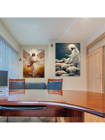 Enhance your spiritual home with Divine Serenity: Angel Canvas Mural, featuring serene angels in stunning detail. Crafted for optimal aesthetics, this canvas mural provides a peaceful and calming atmosphere. Elevate your space with this expertly crafted piece, perfect for any spiritual setting.