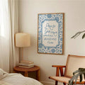 Blue floral Doxology canvas poster with a Christian hymn quote
