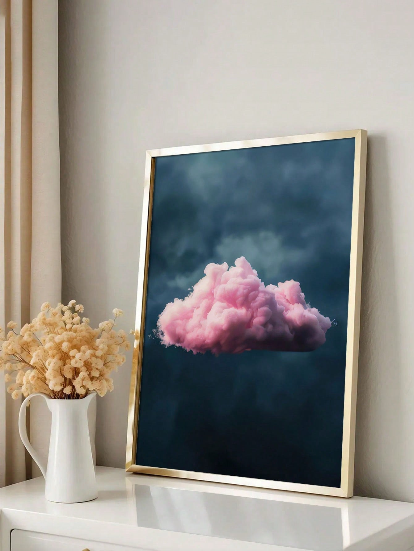 Enhance the ambiance of any room with our Dreamy Pink Cloud Abstract Canvas Art. This modern, geometric landscape design brings a touch of serenity and style to your living space. Made with high-quality materials, it is the perfect addition to any home decor. Transform your space with a touch of artistry.