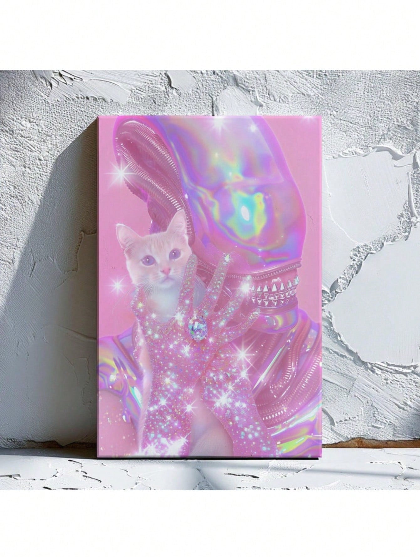 Elevate your space with this Dreamy Pink Sci-Fi Wall Art featuring a glamorous alien alongside a fluffy cat. Printed on high-quality canvas, this cosmic-themed piece blends futuristic charm with whimsical comfort, perfect for adding a unique, expert-curated touch to your home decor. Its soft pink hues and imaginative design create a captivating focal point that sparks conversation and inspires creativity.