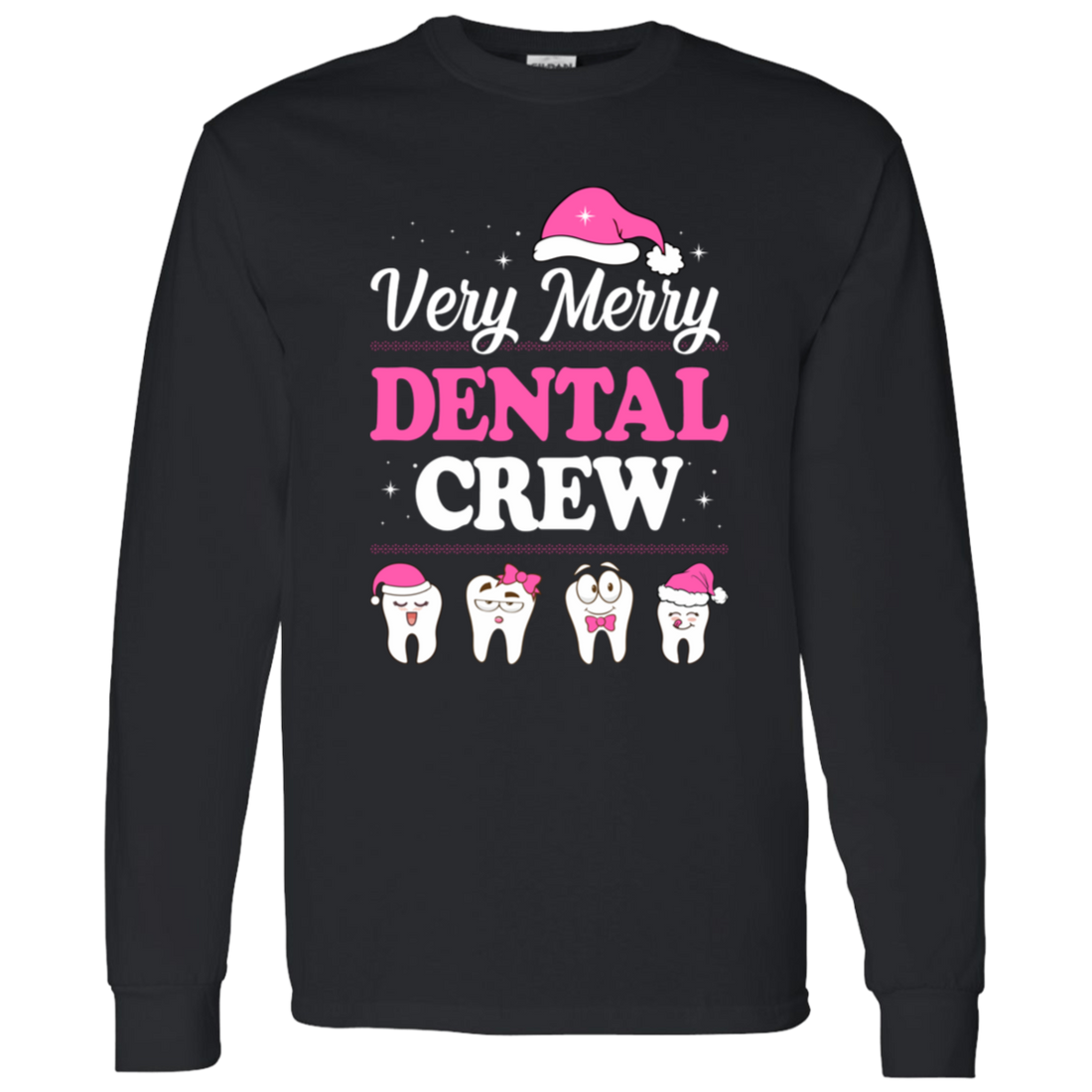 This Very Merry Dental Crew long sleeve t-shirt set features a trendy Christmas design, perfect for spreading holiday cheer. Made with a soft cotton blend and durable print, this Merry Christmas t-shirt is sure to become a festive favorite. Ideal for dental professionals and anyone who loves a good holiday pun.