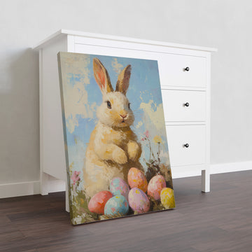Enhance your home decor with our Easter Bunny Canvas Wall Art. Featuring a cute bunny surrounded by colorful Easter eggs, this canvas brings a touch of spring to any room. Perfect for living rooms, sofas, or bedside decorations, it's a great way to bring some festive cheer into your home.