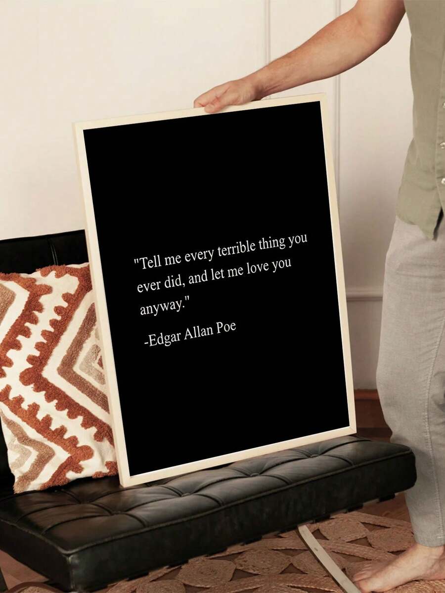 Edgar Allan Poe inspired Love Transcends Flaws Canvas poster with poetic romantic charm. Perfect for dark academia, libraries, bedrooms, and studies.
