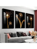 Transform your living space with this sophisticated 3-piece canvas wall art collection. Each panel features an abstract interpretation of golden dandelions, rendered in warm metallic tones that catch and reflect light beautifully. 