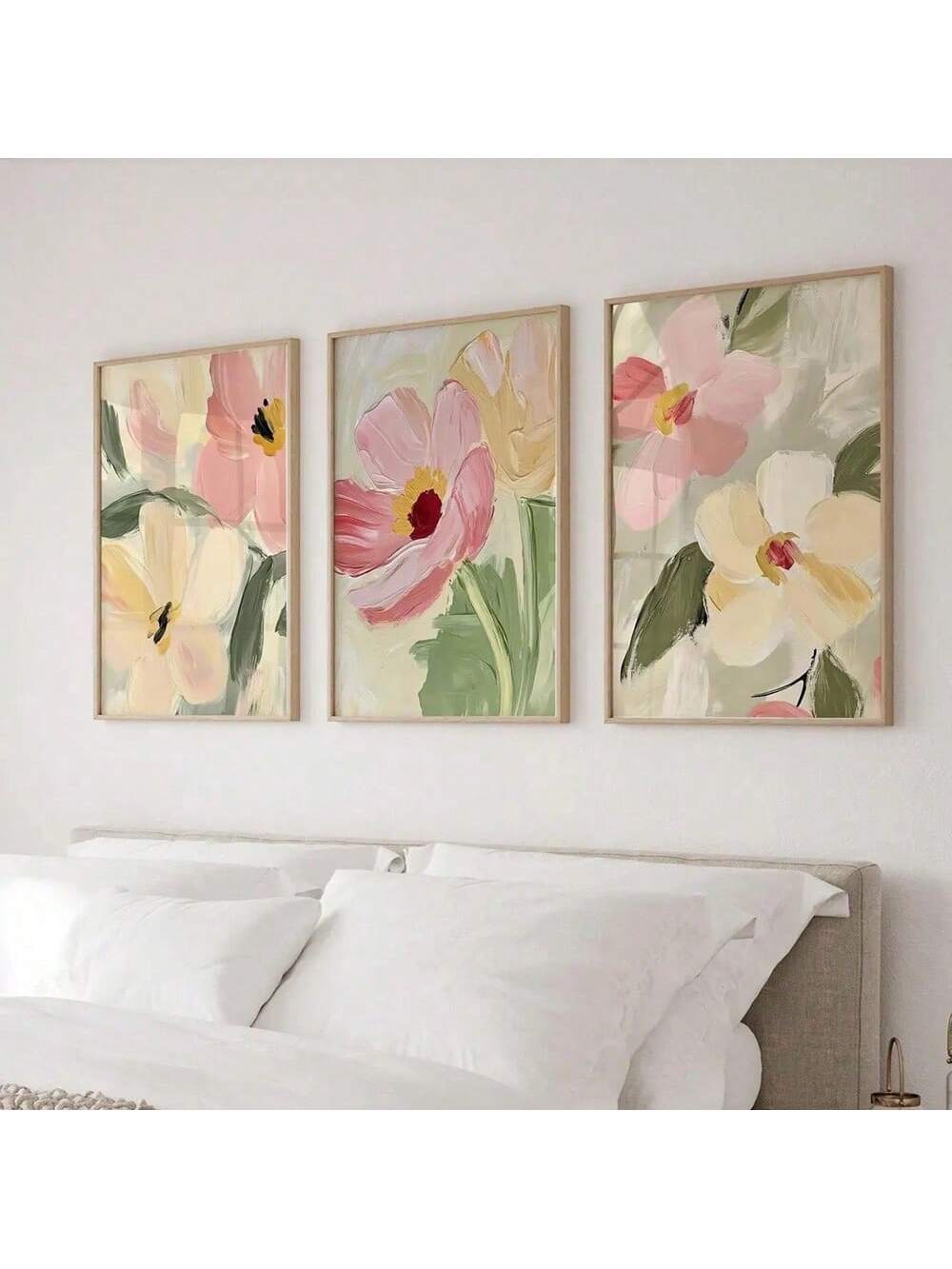 Elevate your living space with this elegant 3-piece floral canvas art set, designed to bring a touch of romance and tranquility to any bedroom or living room. Featuring soft, harmonious colors and delicate floral motifs, these wall pictures create a serene atmosphere that complements a variety of interior styles.