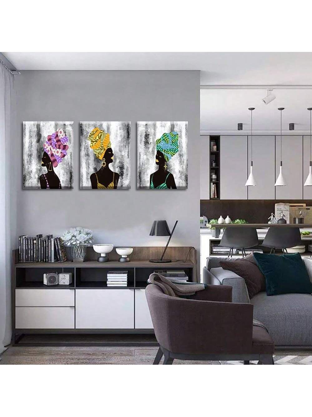 Discover the beauty of this Elegant Abstract Canvas Art Set, featuring stunning African American females. Perfect for adding a touch of chic to any home decor. Add a touch of diversity and inspiration to your space with this unique and elegant art set.