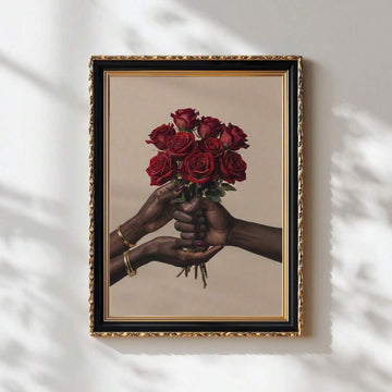 Celebrate love and beauty with this stunning canvas wall art featuring an elegant African American woman surrounded by a romantic bouquet. The modern design combines figure and floral elements in a sophisticated composition perfect for creating a warm, meaningful atmosphere in your dining room or bedroom. Crafted on premium canvas with waterproof finish, this hanging painting brings timeless elegance to any space. The rich, detailed artwork makes a powerful statement about love, culture, and grace—ideal for