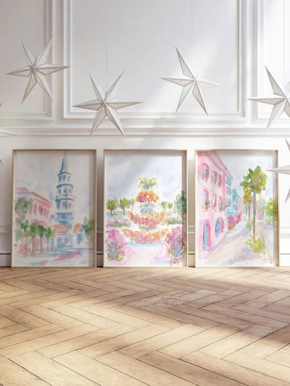 Transform your space with this sophisticated three-piece watercolor canvas set, capturing Charleston's timeless charm in soft pink hues. Each petite poster features delicate brushwork and artistic detail, perfect for creating a cohesive gallery wall or accent display. The lightweight canvas construction makes installation effortless, while the elegant aesthetic complements modern, traditional, and eclectic interiors alike. Ideal for bedrooms, living rooms, or home offices seeking refined, understated beauty