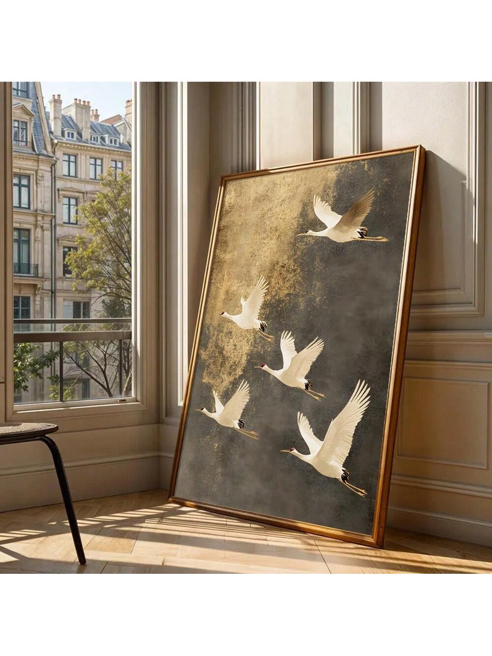 Transform your space with this stunning Japandi wall art featuring gracefully flying cranes rendered in vintage-inspired canvas. The piece seamlessly blends Japanese minimalism with Scandinavian warmth, creating a sophisticated focal point that elevates any room.