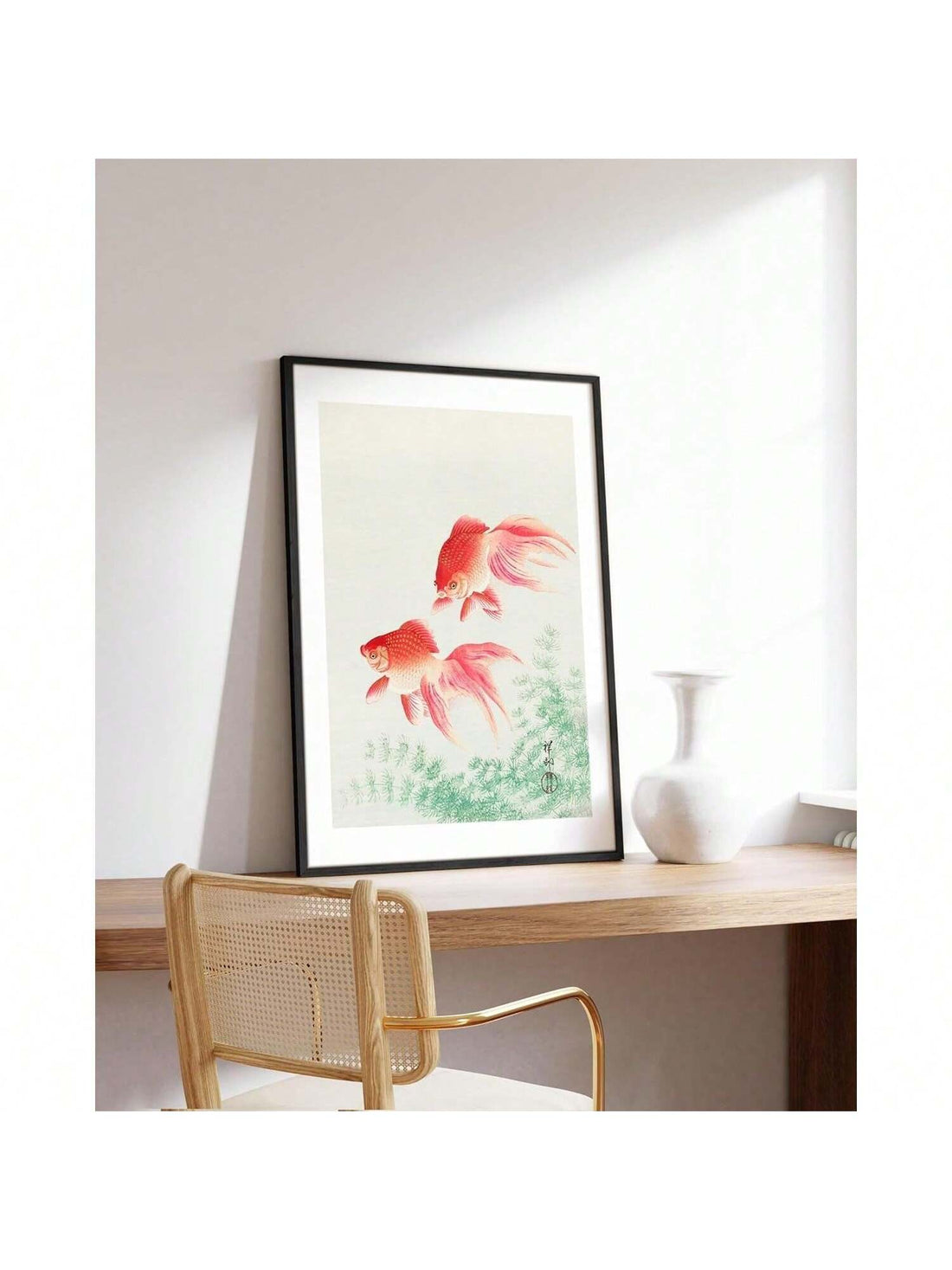 Add a touch of sophistication to your room with this Elegant Japanese Goldfish Art Print. Featuring a vintage aesthetic, this poster is sure to elevate your room decor. Bring the beauty of Japanese culture and the grace of goldfish into your space.