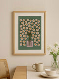 Transform your space with this sophisticated minimalist daisy poster, featuring delicate florals rendered in soothing soft green tones. 