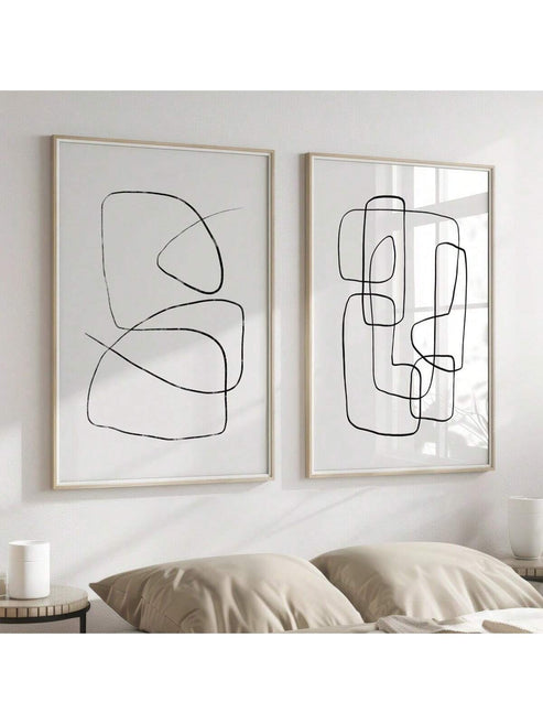Elegant modern minimalist black and white line art canvas set for contemporary home decor