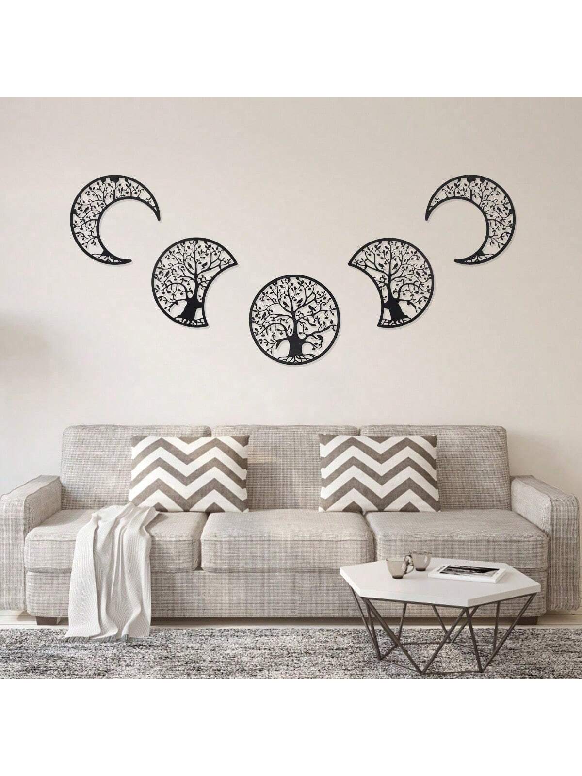 Introduce a touch of elegance to your home with this 5-piece wooden art set inspired by Nordic design. The moon phase wall decor adds a unique and modern aesthetic to any room. Crafted with high-quality wood, this set is durable and perfect for creating a serene and stylish atmosphere.