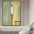 Morandi-inspired white figure canvas poster in a modern neutral living room