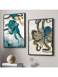 Display your love for the ocean with this elegant set of 2 canvas art featuring abstract octopus designs. These marine animal posters will add a touch of luxury and sophistication to your home decor. Made with high-quality materials, they are perfect for any art lover or interior design enthusiast.