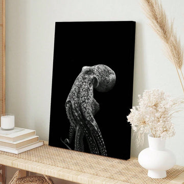 Elegant Octopus Wall Art: Black & White Canvas Print with Wooden Frame for Stylish Home Decor