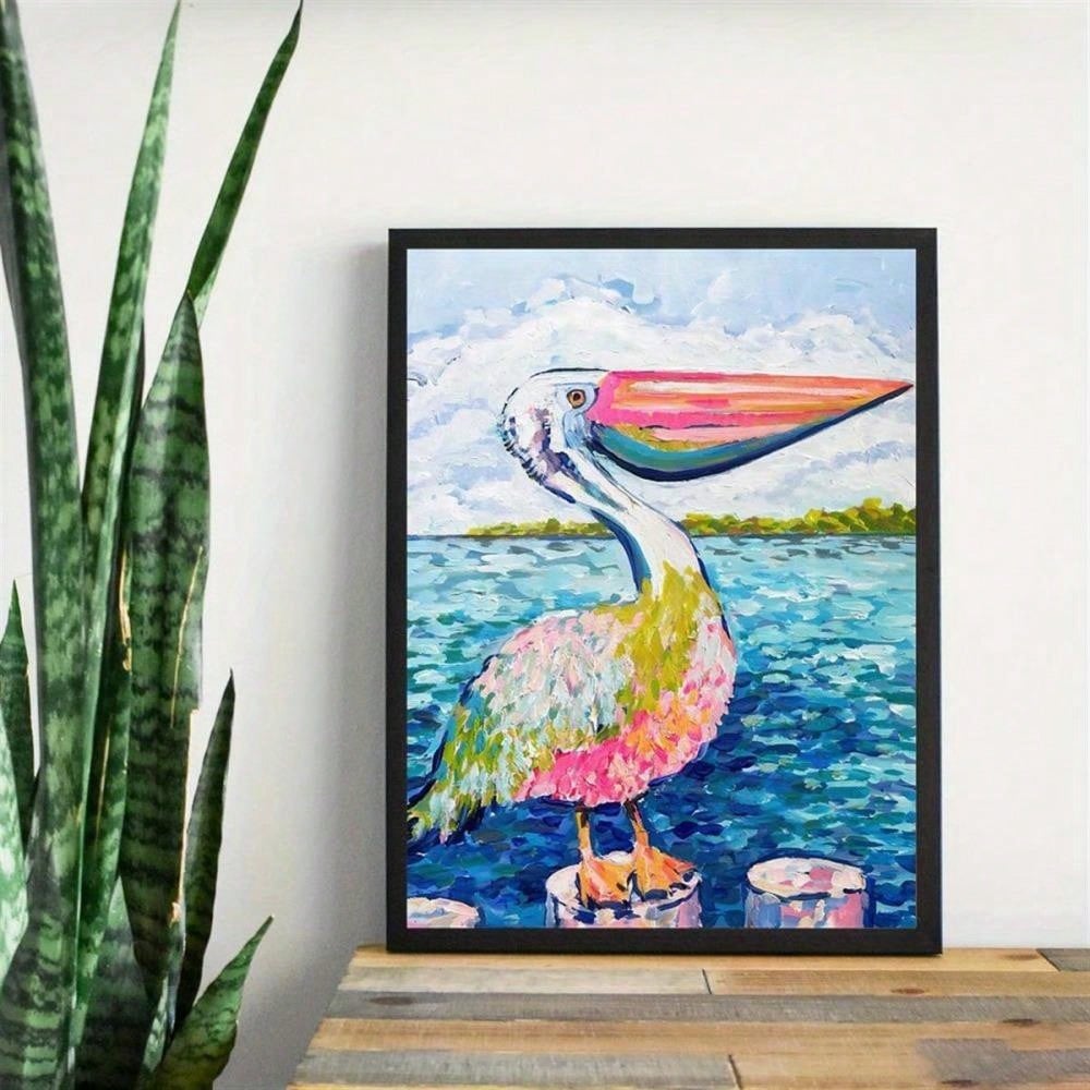 Introducing the Elegant Pelican Canvas Art Print - a stunning and modern portrayal of this majestic animal. This high-quality ink painting is perfect for all seasons, and comes unframed for customizable display. Elevate your home decor with this elegant piece.