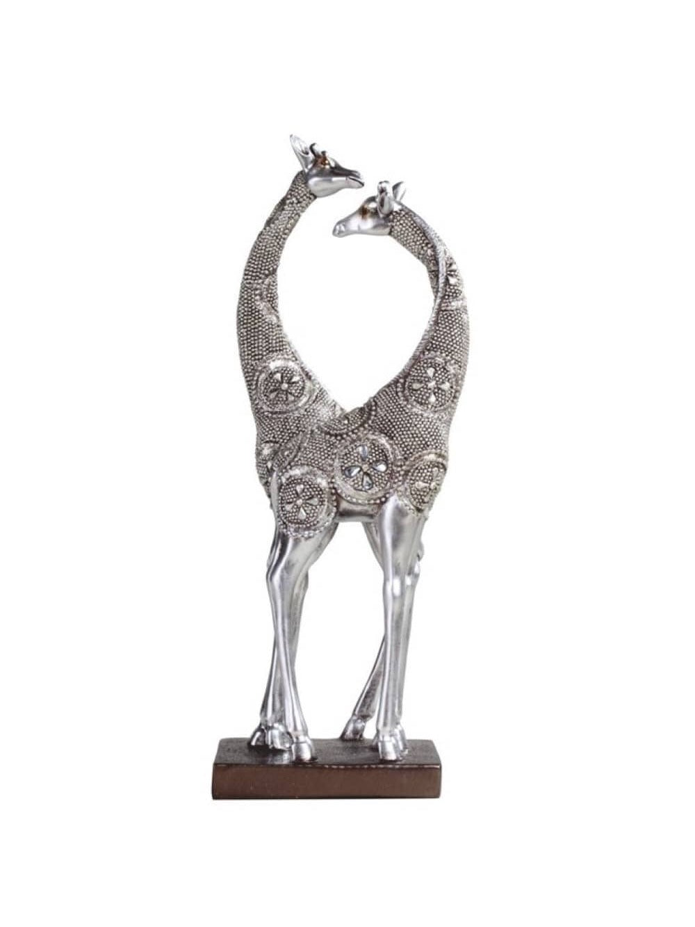 This elegant silver giraffe lovers figurine is a perfect addition to any couple's home. The romantic wildlife design adds a touch of love and harmony to any room. Expertly crafted with exquisite detail, this figurine is a beautiful representation of the bond between couples. A must-have for any decor!