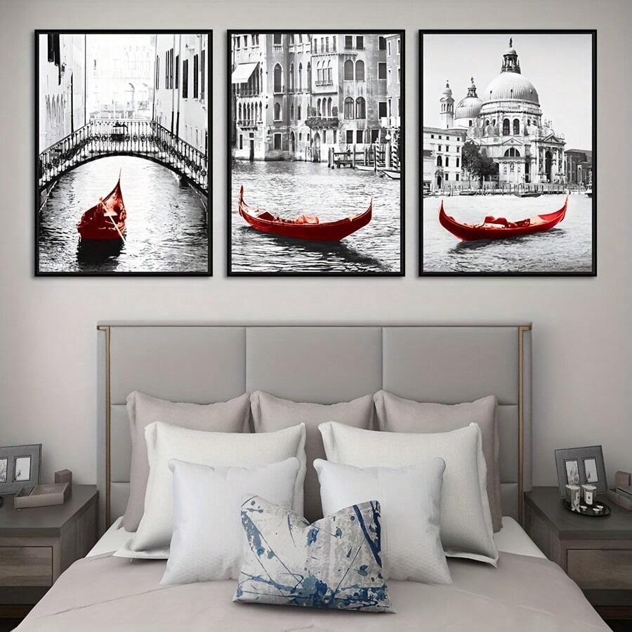 Transform your space with this stunning Venice Gondola Canvas Art Set, featuring striking black and white photography elevated by bold red accents. Perfect for modern interiors, this sophisticated piece captures the romance of Venice in a contemporary aesthetic. Available as both framed and unframed options to suit your décor style. The high-quality canvas construction is waterproof, ensuring durability and longevity. Ideal for dining rooms, living spaces, or any area seeking an elegant focal point. Bring t