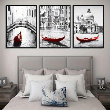 Transform your space with this stunning Venice Gondola Canvas Art Set, featuring striking black and white photography elevated by bold red accents. Perfect for modern interiors, this sophisticated piece captures the romance of Venice in a contemporary aesthetic. Available as both framed and unframed options to suit your décor style. The high-quality canvas construction is waterproof, ensuring durability and longevity. Ideal for dining rooms, living spaces, or any area seeking an elegant focal point. Bring t