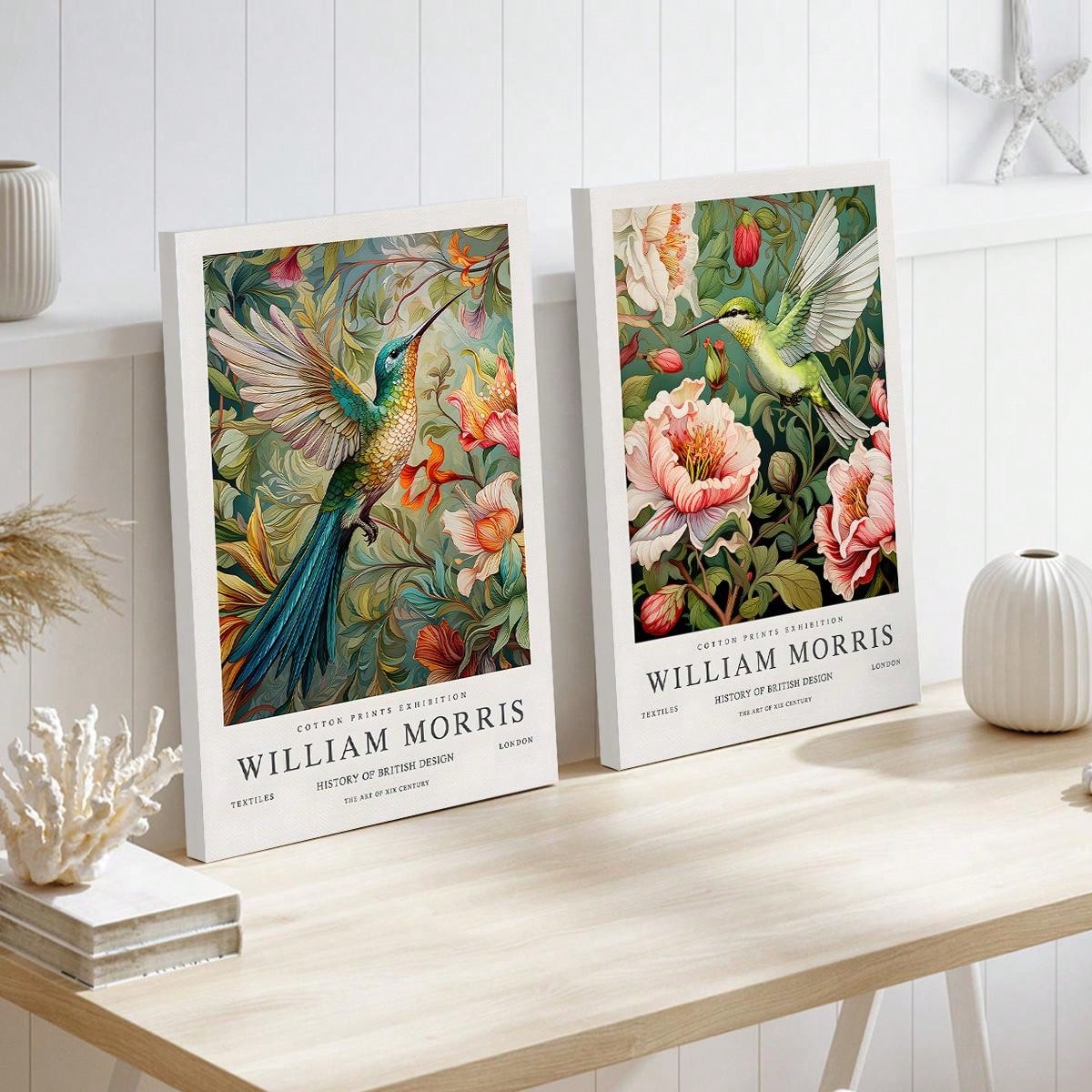 Experience timeless beauty with our Elegant Vintage William Morris Prints. This set of 2 Hummingbird Wall Art Posters features stunning designs by William Morris, showcasing the beauty of nature in a vintage style. Bring sophistication and a touch of nature to your home decor with our unframed canvas posters.