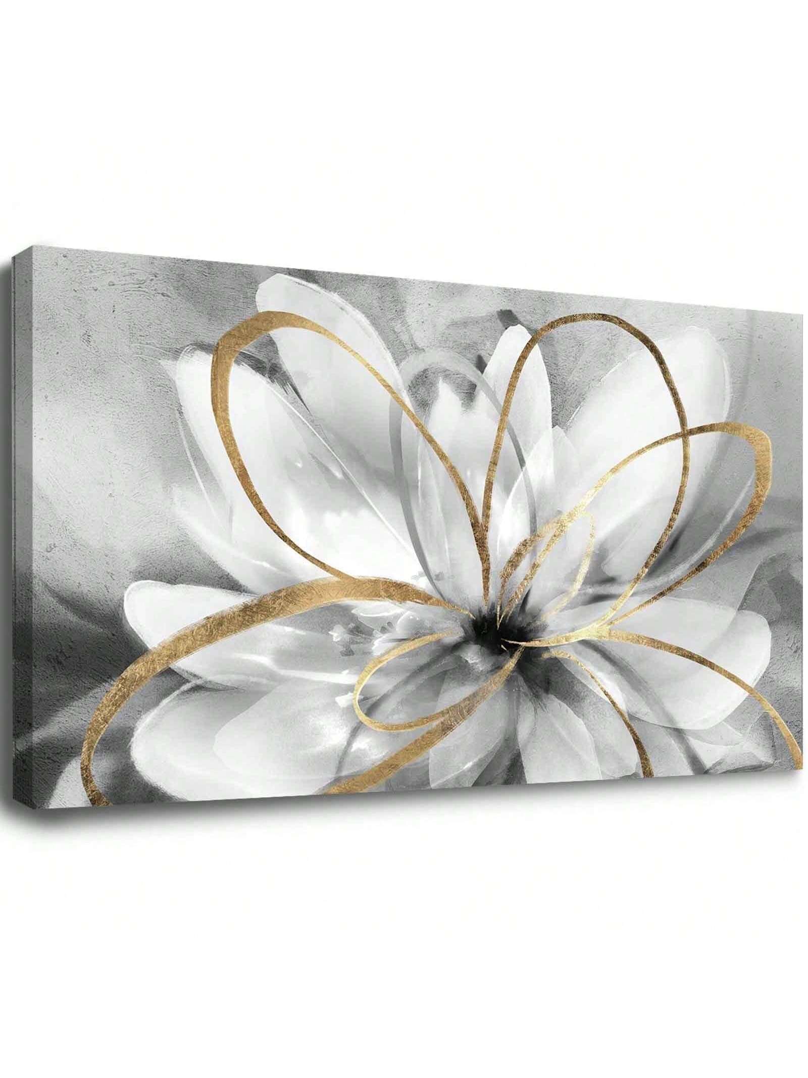 This elegant white floral wall art features a modern canvas painting on a grey background, perfect for adding a touch of sophistication and beauty to any bedroom or kitchen decor. The delicate floral design is sure to elevate the aesthetic of any space.