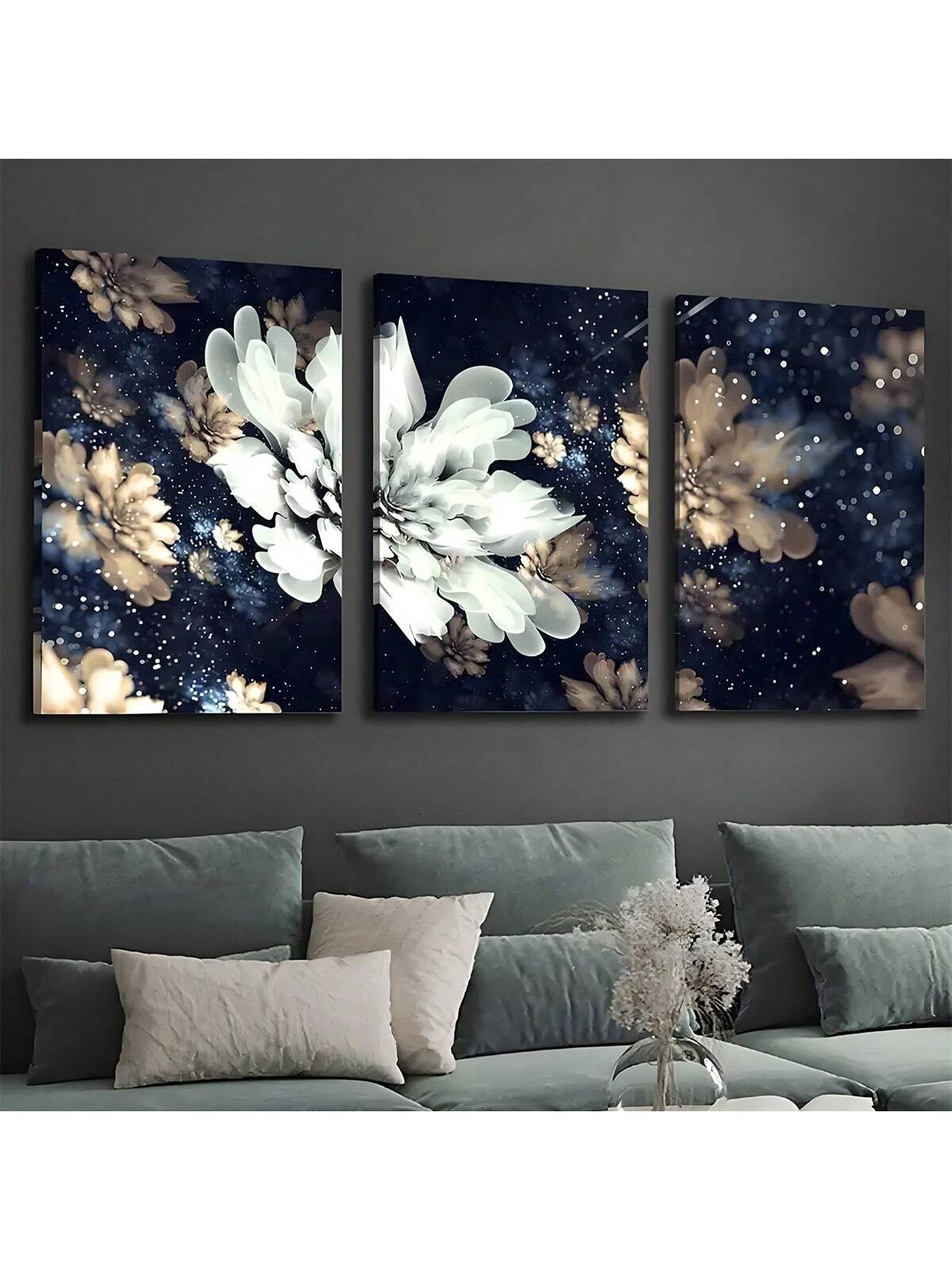 Elevate your living space with this Elegant White Flower Canvas Art Set, featuring three abstract panels that bring a sophisticated touch to modern home décor. Each piece showcases delicate white floral designs that harmonize effortlessly with contemporary interiors. Available with an optional framing service, this set offers a polished finish that enhances visual appeal and protects your artwork. Ideal for adding subtle elegance and a serene atmosphere to any room.