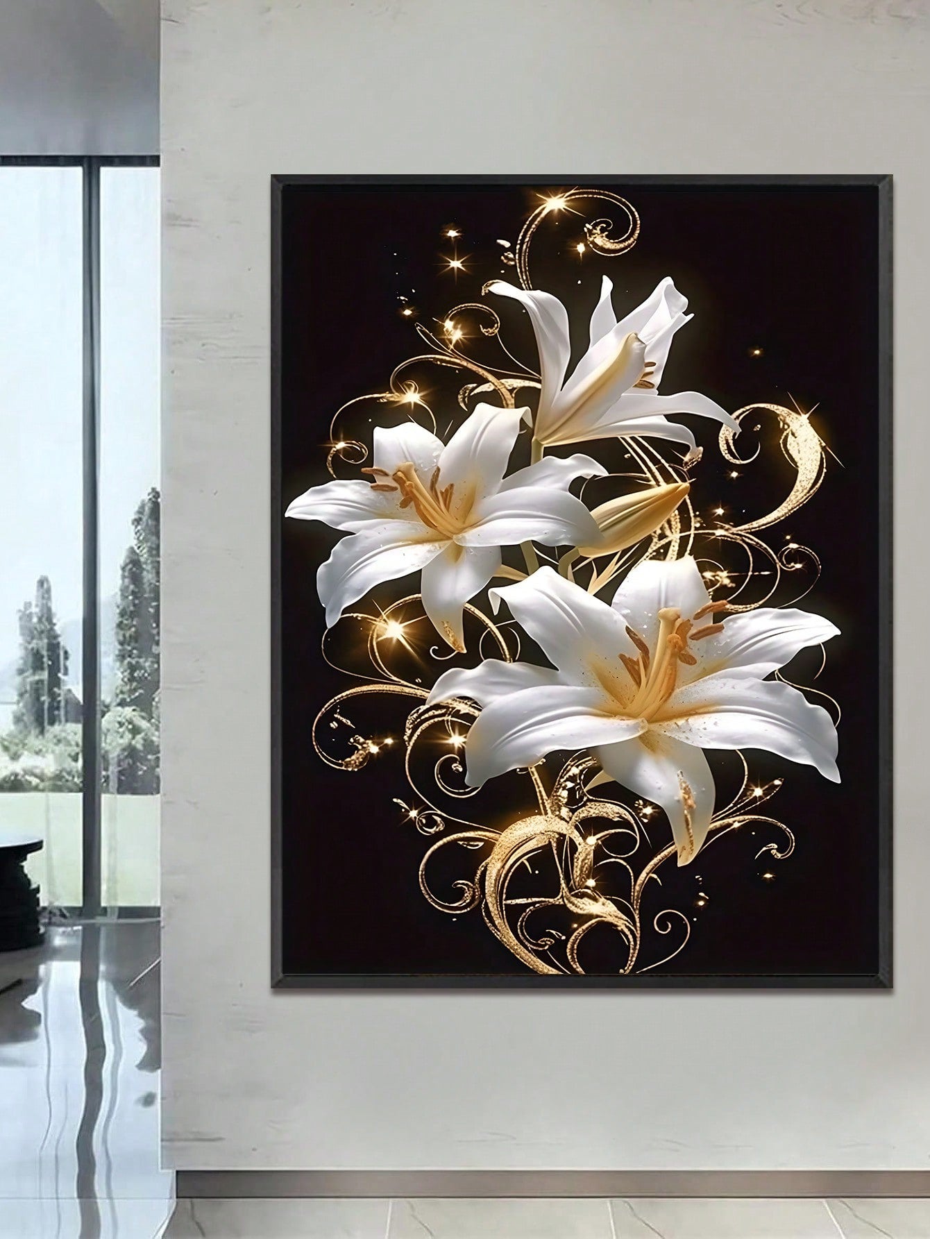 This elegant canvas art features beautiful white lilies, adding a timeless and sophisticated touch to any room's décor. Made with high-quality materials, this art piece is perfect for those looking to elevate their space with a touch of floral beauty. Bring a touch of elegance to your home today with this stunning canvas art.