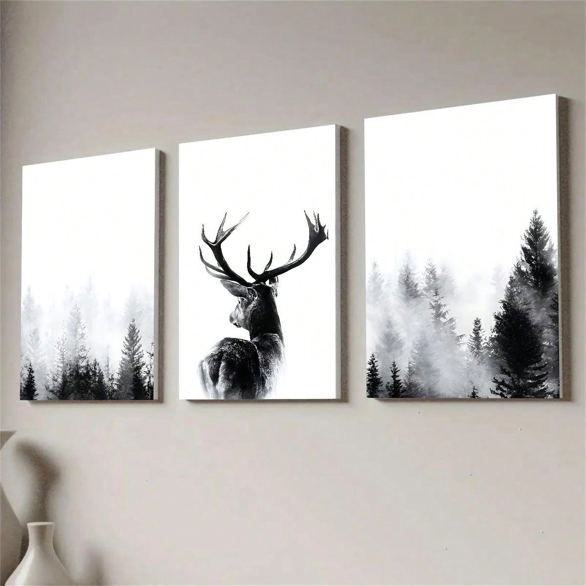 Enhance your natural home decor with the Elegant Woodland Serenity: 3-Piece Sylvan Beauty Antler Canvas Art Set. Featuring elegant antler designs, these canvas prints add a touch of serene beauty to any room. Made with high-quality materials, this set is perfect for nature lovers and art enthusiasts alike.