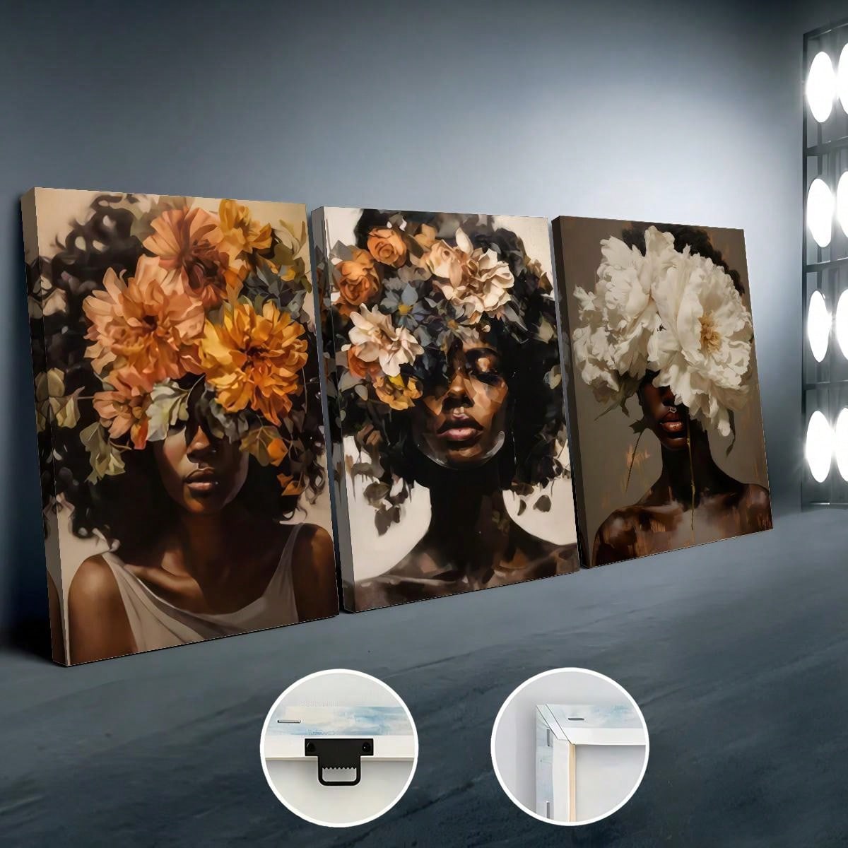 Introduce elegance into your home decor with our 3-piece canvas art set. Featuring vibrant African American women adorned in floral headdresses, this set adds a touch of culture and beauty to any room. Elevate your interior design with this unique and eye-catching piece.
